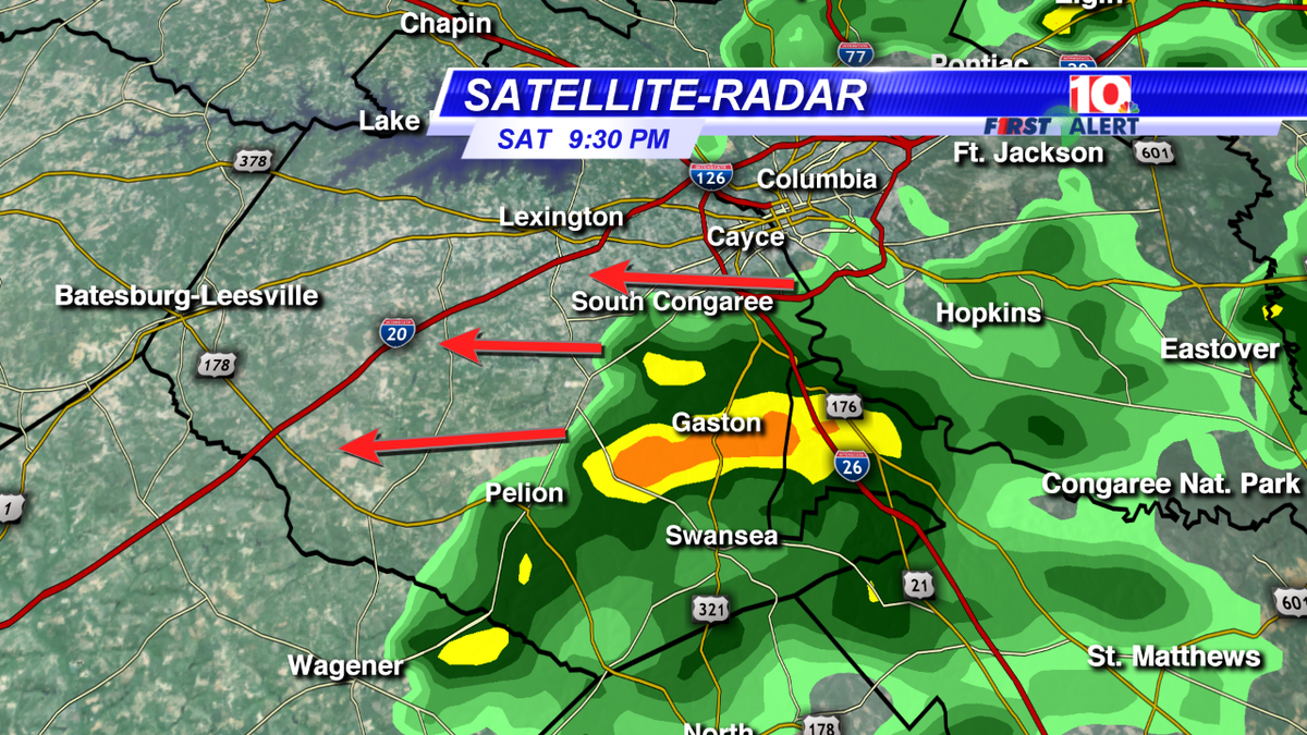 VonGaskin's tweet photo. Another round of rain moving into central and southern #Lexington Co. #wis10 #FirstAlertWIS10 http://t.co/MawWDPHLfS