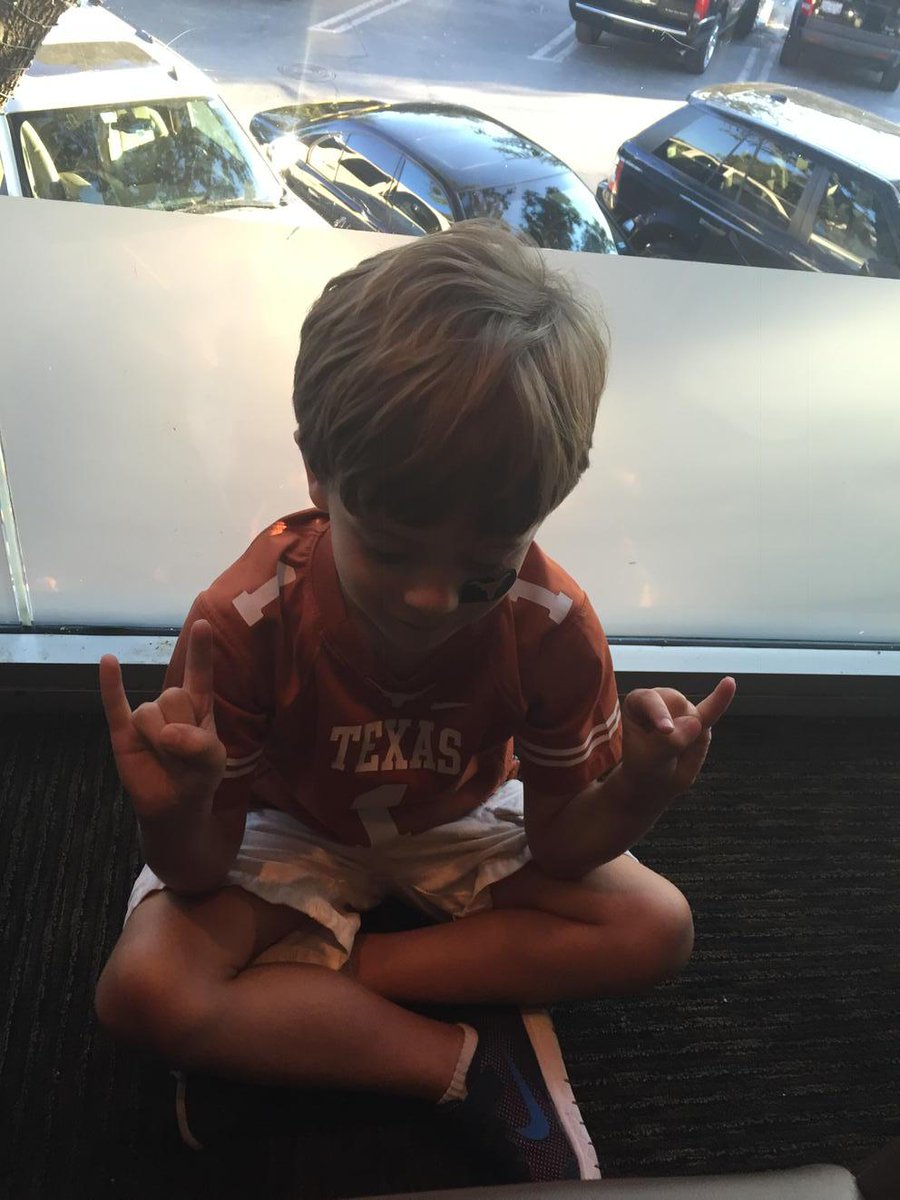 stbrown2013's tweet photo. Big win today. The Eyes of Texas are Upon You. Finley #Longhorn yoga. #Namaste http://t.co/M0aQMKxPP9