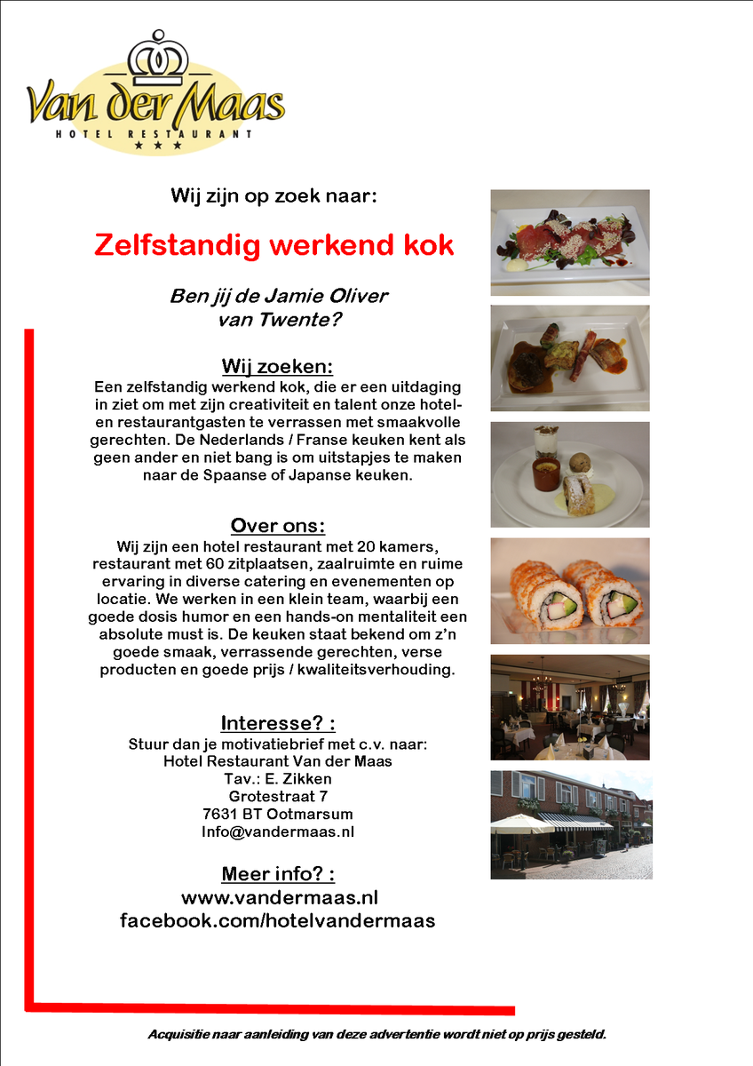 #vacature #werk #zelfstandigwerkendkok #kok