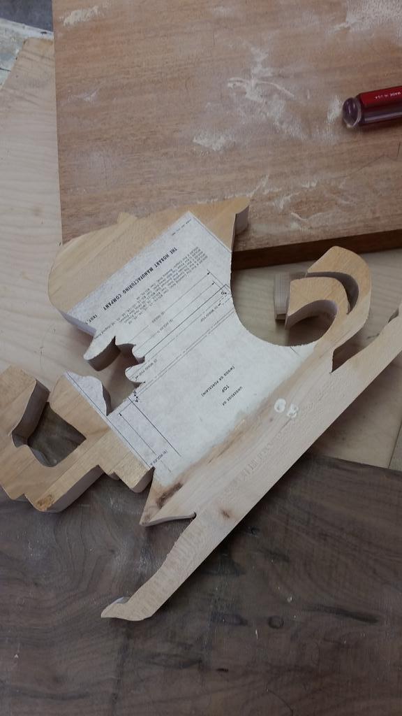 Notre_Josh's tweet photo. So, maple leprechaun used to be cutting board off a dishwasher, from 1968. #RepurposeWithPurpose #NDFB #woodworking http://t.co/Ho1a3wDWYX