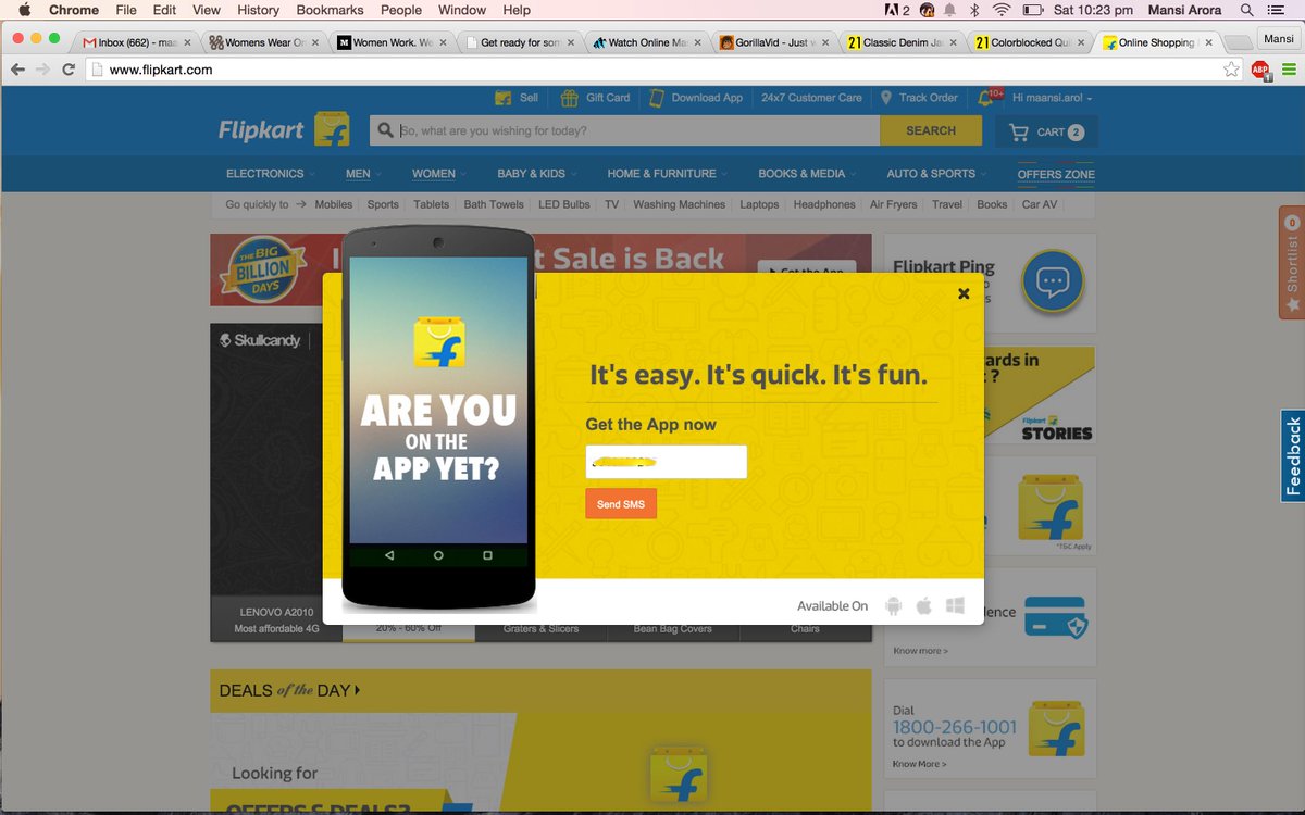 maansi_arora's tweet photo. @Flipkart  shouldn't you already know if I have the mobile app installed or not? Especially if I am logged in. #UX http://t.co/M9IU5NSvl0