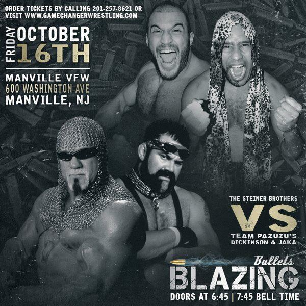 GCWrestling_'s tweet photo. GCW returns to Manville NJ Fri Oct 16th in w/ THE STEINER BROTHERS vs @teamPAZUZU Chris Dickinson &amp; Jaka + much more http://t.co/5nc7Eu00vn