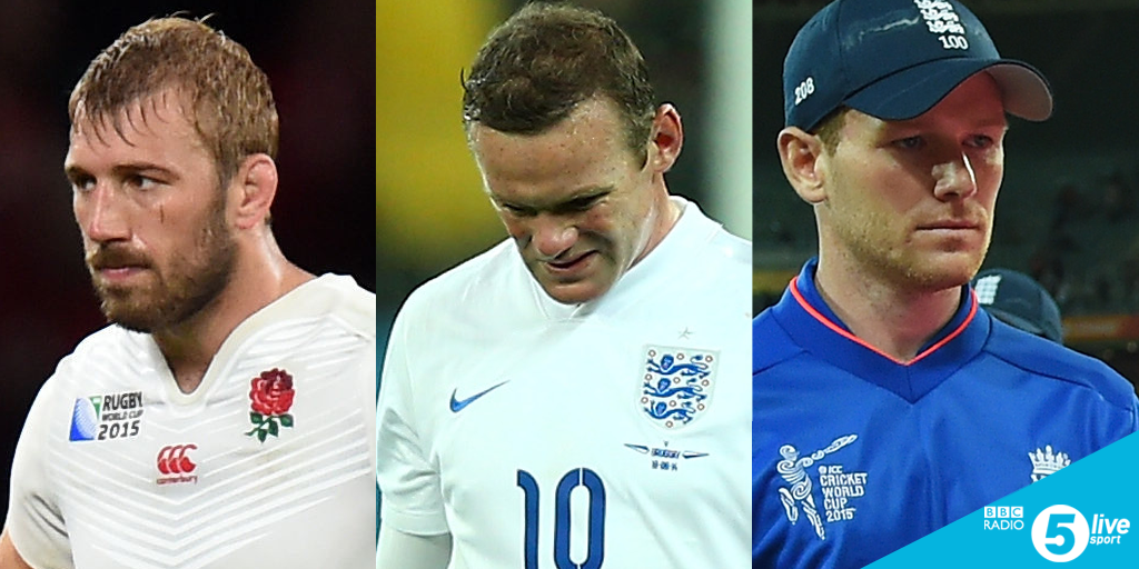5liveSport's tweet photo. England's male national teams have gone out at the group stages of the last football, cricket and rugby World Cups http://t.co/5aKqdLuZhC