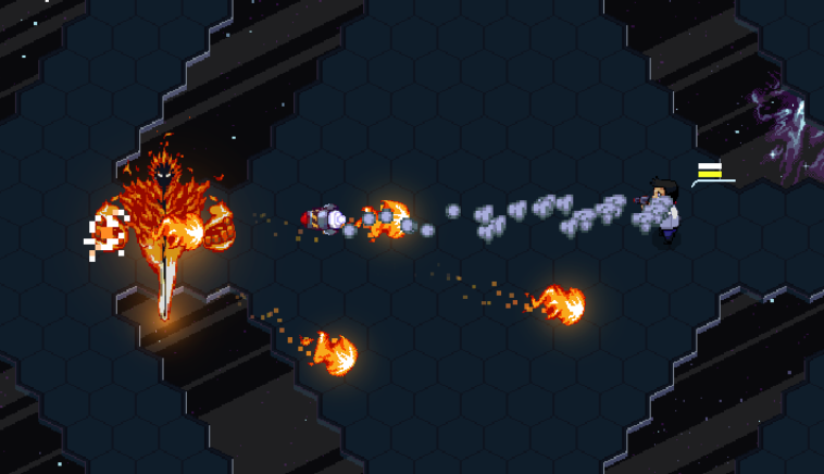 KimericLabs's tweet photo. Fight Fire With Fire! #SatelliteRush's new boss fight is getting intense #screenshotsaturday #indiedev #gamedev http://t.co/GKo8c3KCKj