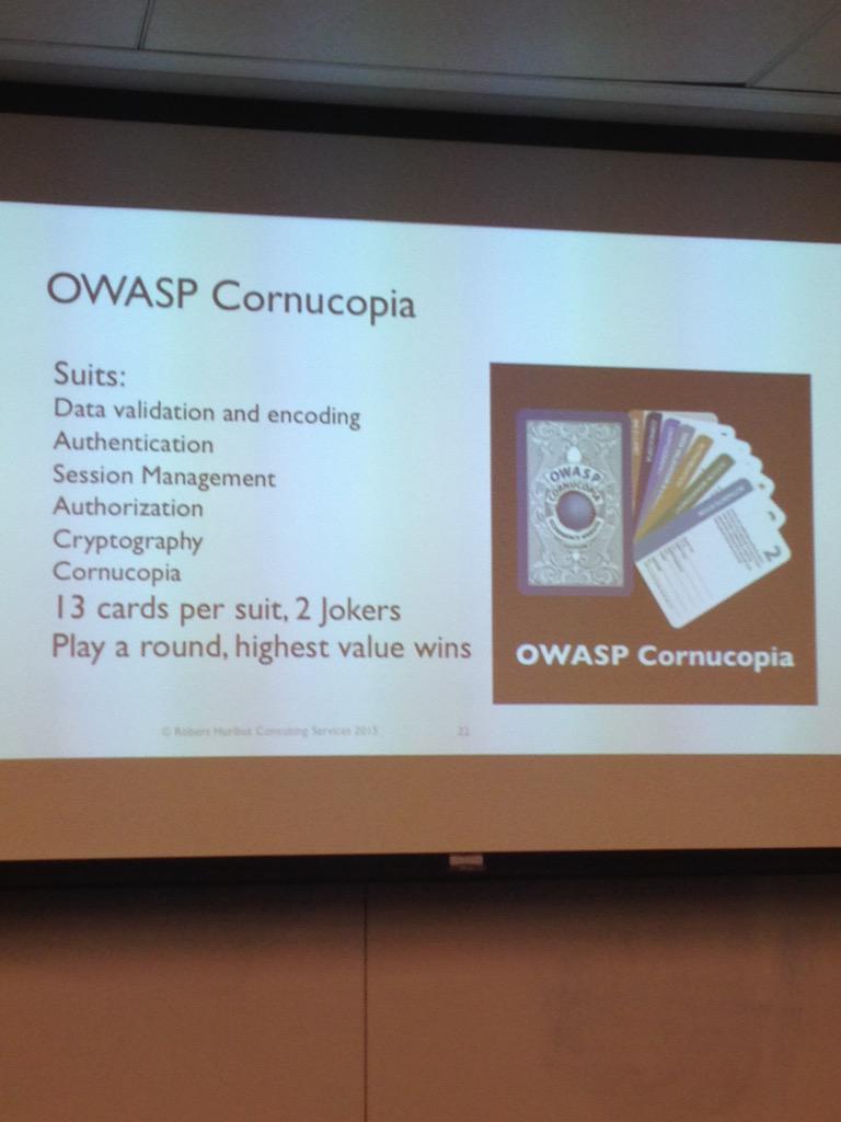 30xviiv_'s tweet photo. #basc2015 #owaspbos #threatmodeling
OWASP Cornucopia http://t.co/pfW1kkb11x