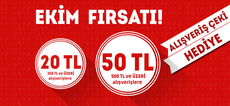 11.10.2015 kadar 250 TL ve üzeri alışverişe 20 TL,500 TL ve üzeri alışverişe 50 TL hediye
kaliteveucuzluk.com/ekime-ozel-fir…