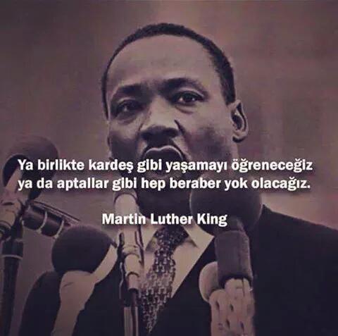 Ya birlikte KARDEŞ gibi

Yaşamayı öğreneceğiz

Ya da

APTALLAR gibi

Hep beraber YOK OLACAĞIZ.

[ M Luther King ]