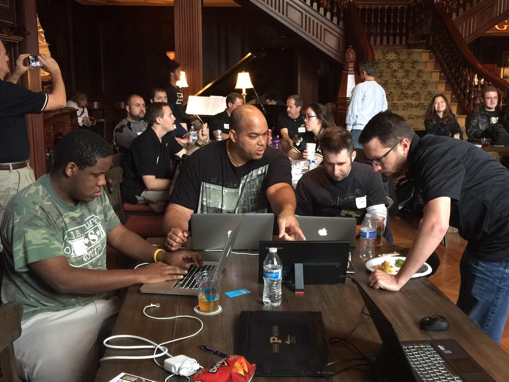 BBEIndy's tweet photo. Crunch time with only a couple minutes left before #hack submission #BBETailgateHack http://t.co/6N71FXlIuF