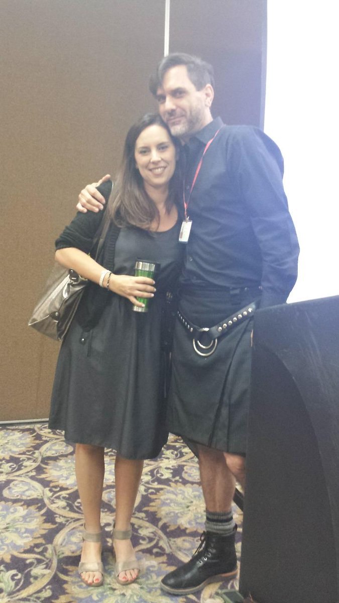 NVSCBWI's tweet photo. The kilts are alive at #fallfusion2015 #nvmp2015/16 - Veronica Rossi &amp; Jim Averbeck :) http://t.co/8ShJNZiyOs