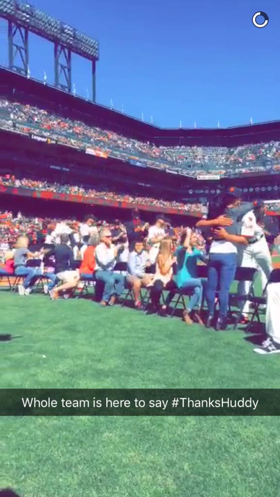 Team on the Field to #ThanksHuddy and his family @kimberlybhudson . #SFGiants