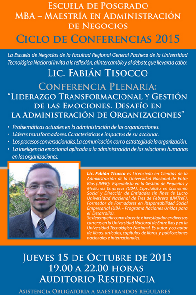 Cegrate's tweet photo. Conferencia "Liderazgo transformacional y gestión de las emociones" en UTN Gral Pacheco 15/10 19:00 hs http://t.co/3EWaLlDVL8