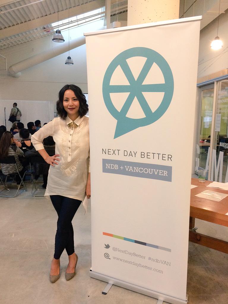 NextDayBetter's tweet photo. #ndbVAN city curator @AnnaMaeAbia rocking an original @Vinta_TO just before she takes the stage as MC #ndbTO http://t.co/87WBWzJB6i