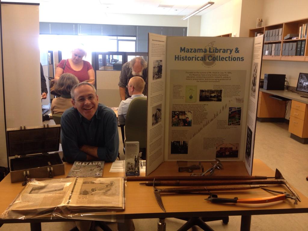 NWArchivists's tweet photo. Mazamas Archivist Matthew representing at @PDXArchives Archives Month #archivesmonth2015 #icepicks http://t.co/Mqxx4onymO