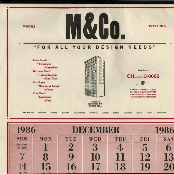 modernism101's tweet photo. โFor All Your Design Needsโ M&Co. calendar, 1987. #TiborKalman #m&co #Tibor #DesignNeeds http://t.co/b3swinIYmP