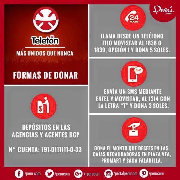 teleton_peru's tweet photo. ¡Tienes muchas formas de donar! ¡No hay excusas! 💪🏻❤️ ¡Vamos Perú! #TeletónPerú #MásUnidosQueNunca http://t.co/kTakWaMBGc