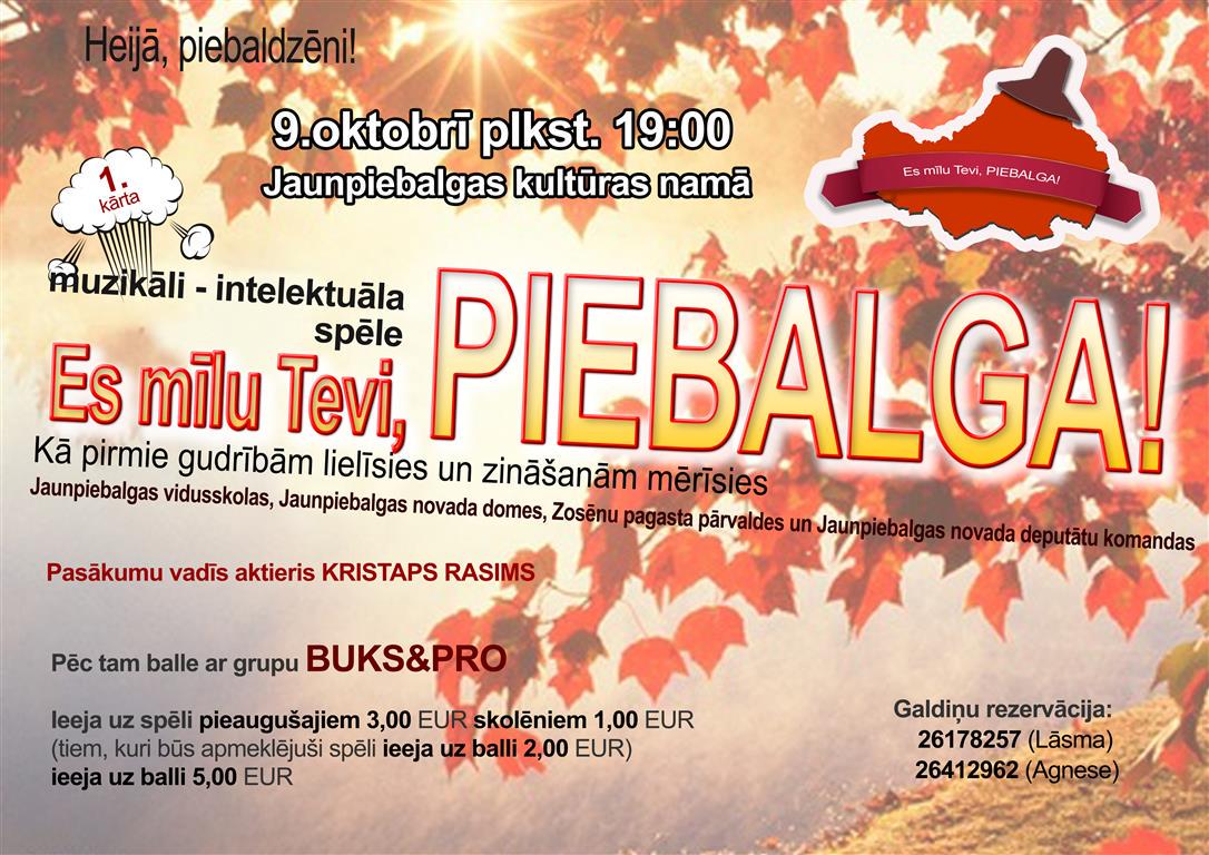 Jaunpiebalga's tweet photo. 9.oktobrī plkst. 19:00 Jaunpiebalgas kultūras namā 
“Es mīlu Tevi, Piebalga!” 
Pēc tam balle ar grupu “Buks&amp;PRO” http://t.co/ZzMebXJt2y