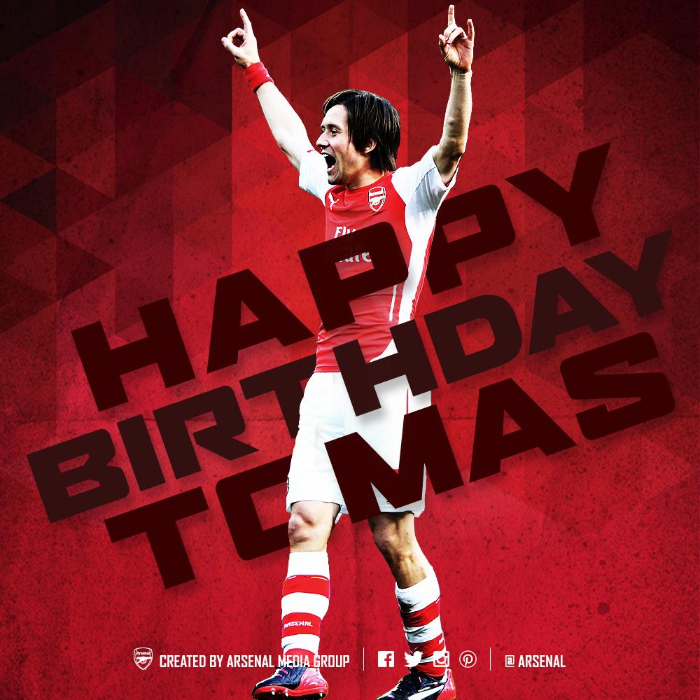 Arsenal's tweet photo. Happy 35th birthday to @Arsenal's midfield maestro, Tomas Rosicky! #HappyBirthdayTomas http://t.co/FgoIjLJMUi