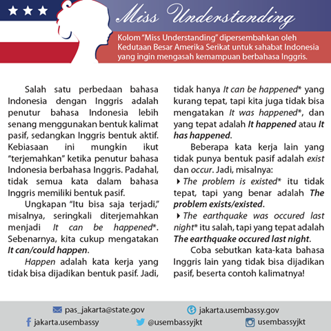 usembassyjkt's tweet photo. Bingung menerjemahkan Bahasa Inggris ke Bahasa Indonesia dan sebaliknya? Simak tips #MissUnderstanding. http://t.co/AfgiZrAGeD
