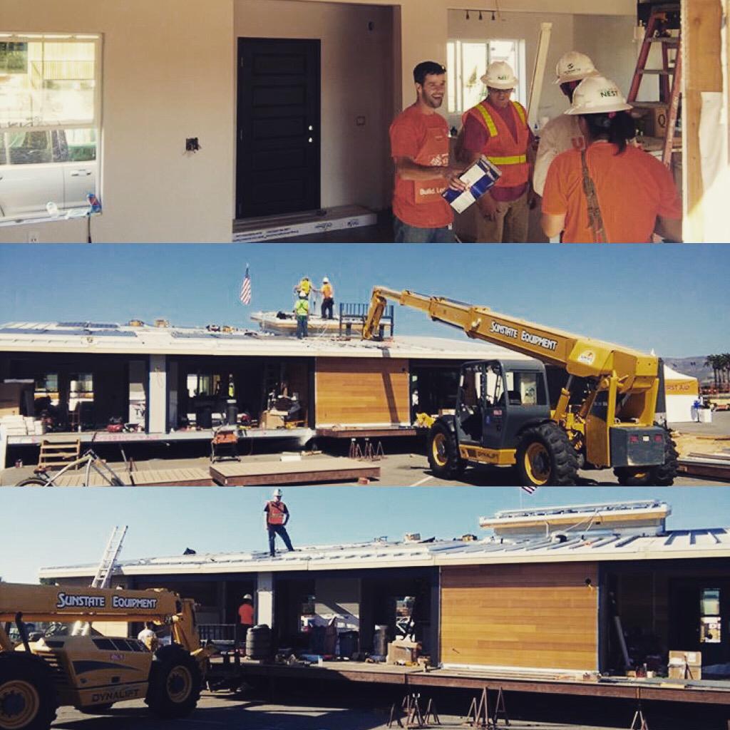TeamSolarNEST's tweet photo. Almost finished with solar panels, electrical, the water feature and patio decks! #RoadToIrvine #SD2015 #ReflectHome http://t.co/sujM997ZYa
