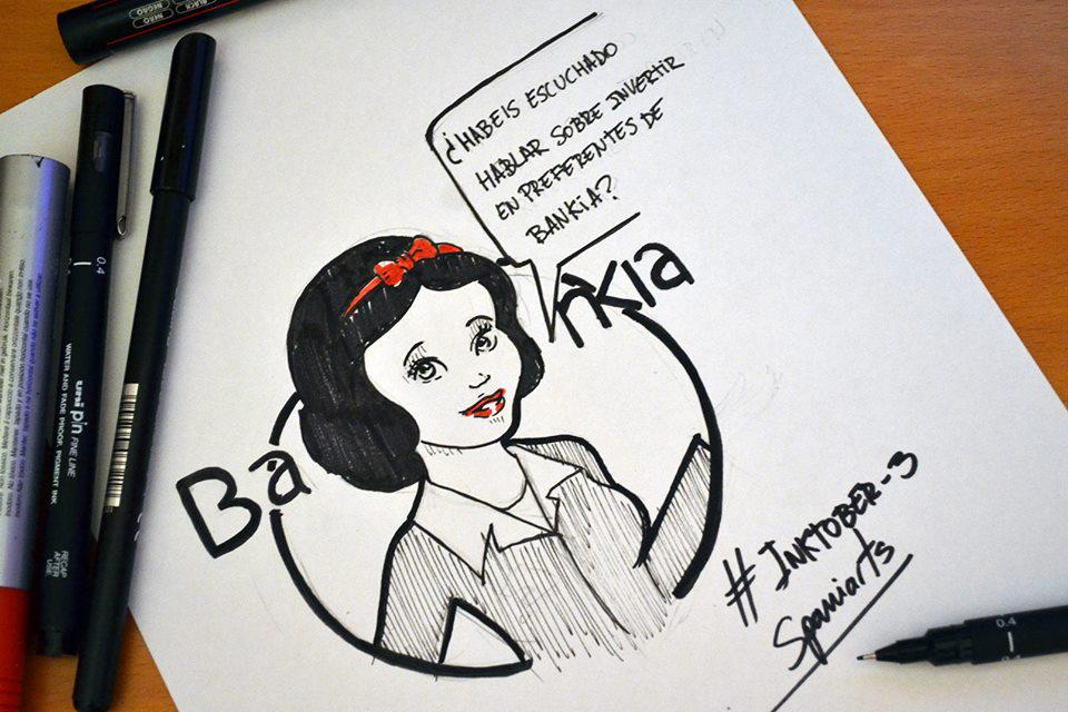 Spaniarts's tweet photo. El #inktober de ayer, DÍA 3! ¿Una princesa vendiendo preferentes de Bankia podría considerarse como mala, @drawjam? http://t.co/7iU4yHBjhq