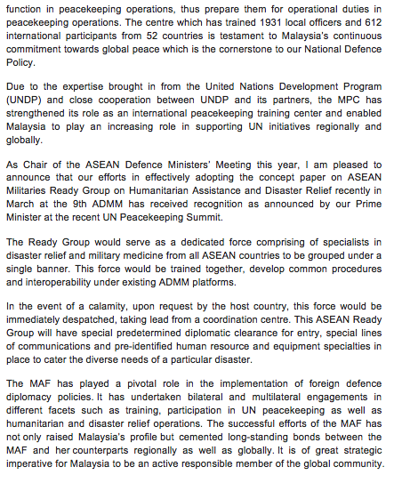 04-10-15 : DS <a href="/HishammuddinH2O/">Hishammuddin Hussein 🇲🇾</a>'s Press Statement on <a href="/UN/">United Nations</a> Peacekeeping Ops &amp; <a href="/ASEAN/">ASEAN</a> Militaries Ready Group - <a href="/1MinDef/">Steven Smith</a>