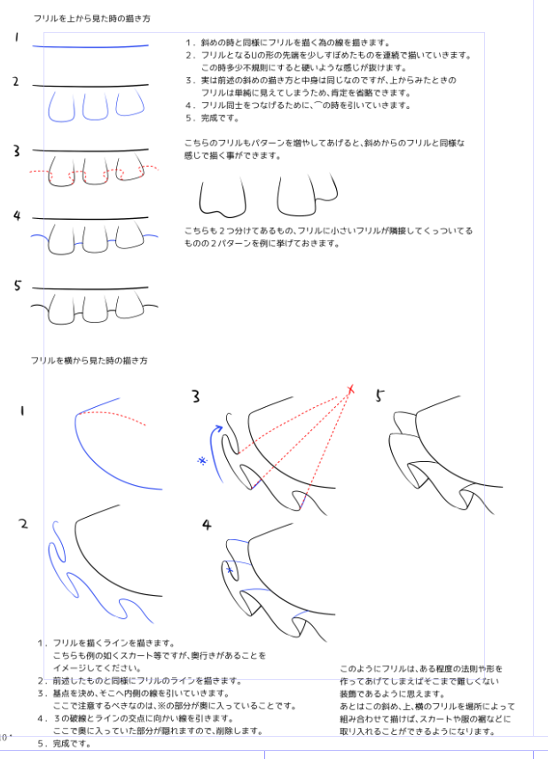 乃樹坂くしお Illust Live2d 基本的なフリルの斜め 真上 横の３パターンの描き方です フリルを描くにはどうやったらいいのか分からない人向け Http T Co Aqutssggzq