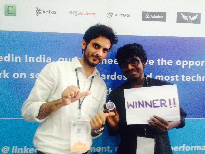 sandinmashoes's tweet photo. @sujaysparikh @dev06nit @pavanvamsi what are your chances to win?! #LinkedInatPycon15 http://t.co/D4uVvgDMlB