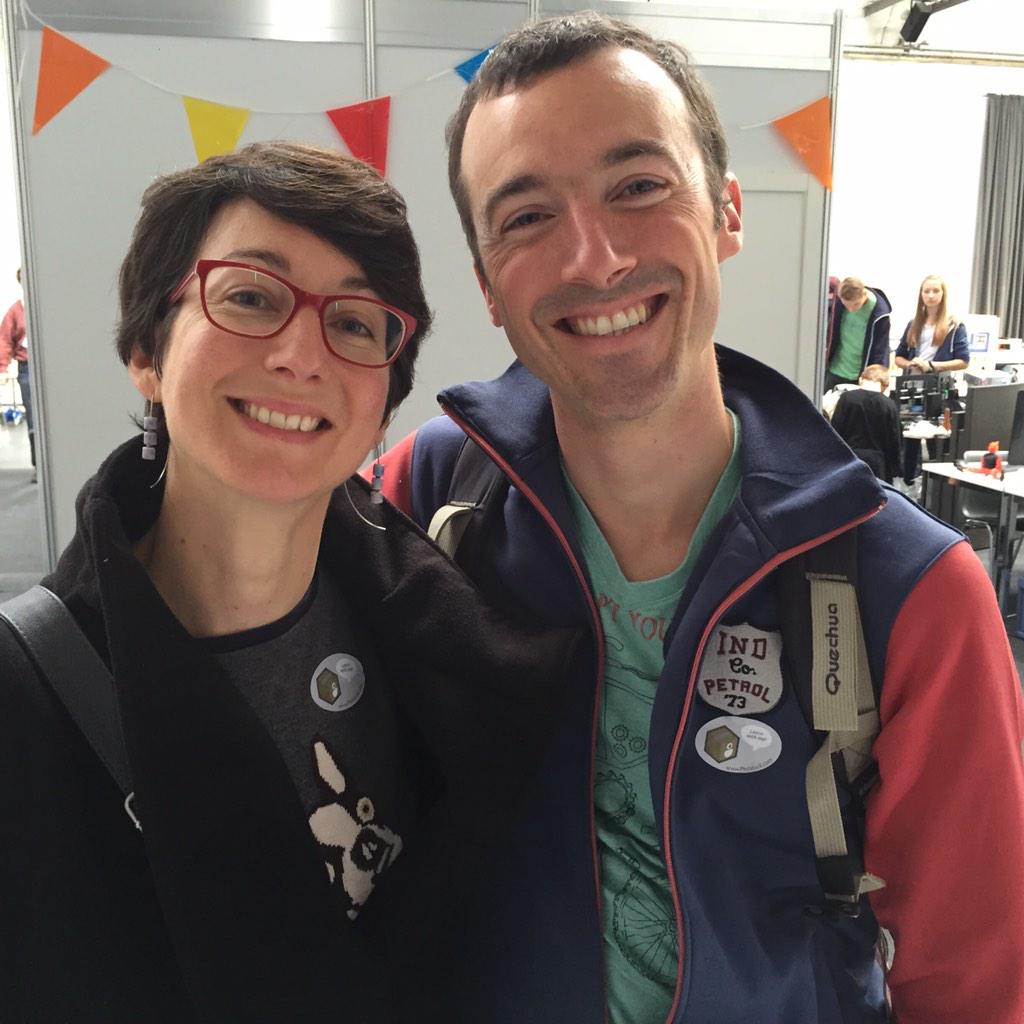 PlotaboX's tweet photo. This couple from Nuremberg just finished the Binary Electronic Dice. They want to subscribe!!!!!!!!!  @MakerFaireBER http://t.co/Z7lTM4EuHe