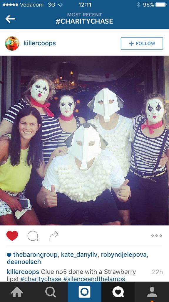 DeanOelsch's tweet photo. Team silence and the lambs. Brilliant. #CharityChase http://t.co/OpCRDGAOy3