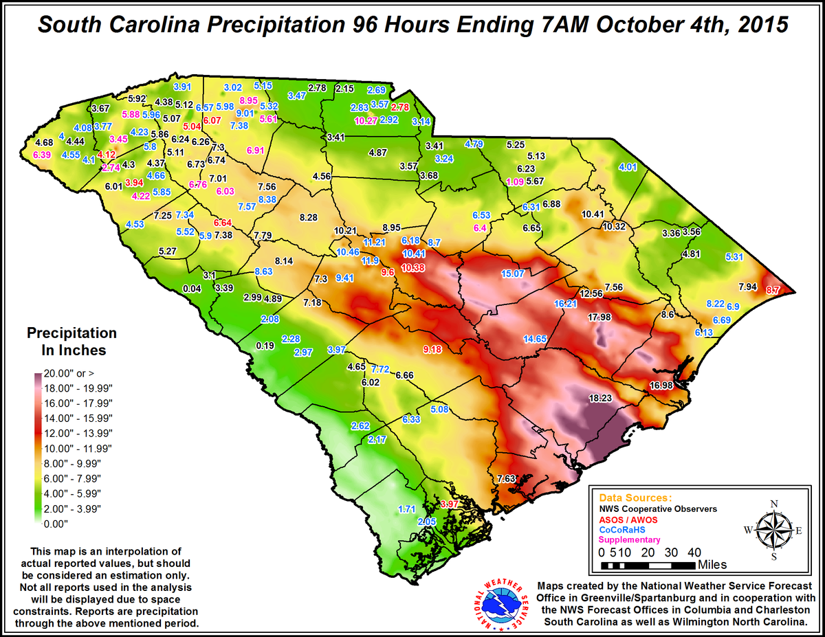 NWS GSP on Twitter "South Carolina 96hour rainfall totals ending at