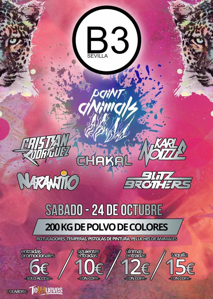 ZekiDh's tweet photo. @XtremePartys 
Paint animal 24/10 Sevilla en B3 (dos hermanas) 
🔴 ultimas entradas a 10€ siguientes a 12€
-655023892 http://t.co/bCZ1q8UH9g