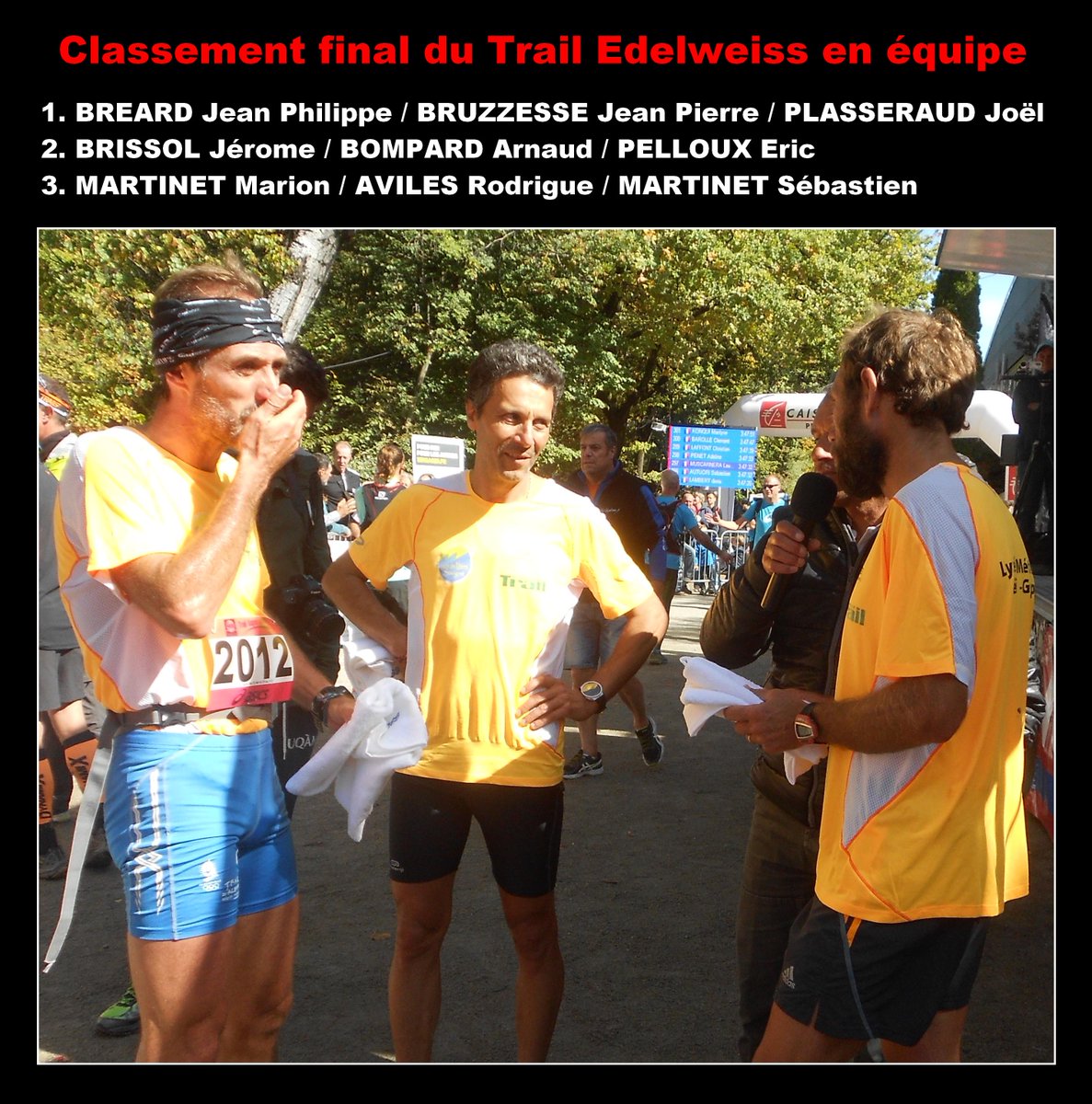 Vainqueurs "Trail Edelweiss en équipe", Jean Philippe #BREARD, Jean Pierre #BRUZZESSE, Joël #PLASSERAUD.
<a href="/gapencimes/">Gapencimes</a>