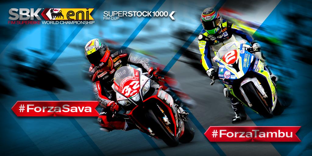 WorldSBK's tweet photo. STK1000 race starts! @lorysava32 vs @tambu_2, one of them will be the 2015 winner. #ForzaSava vs #ForzaTambu http://t.co/c0hQQLS0Jo