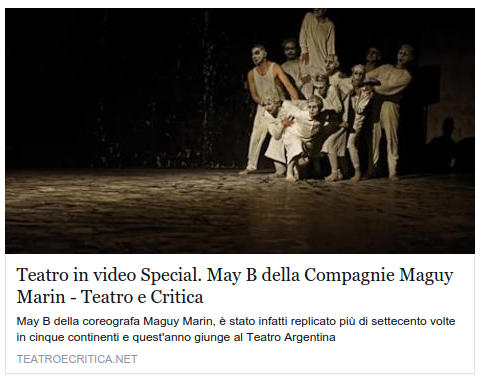 TeatroeCritica's tweet photo. 25° #TeatroinVIdeo dedicato a @MaguyMarin vista a @romaeuropa 
+ #recensione @LuciaMedri 
-> http://t.co/xV84km0Dc6 http://t.co/QEyoa64Vlj