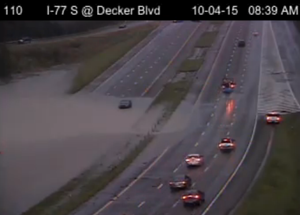 I77 flooded near Decker Blvd. in Columbia, SC. Image via SC DOT