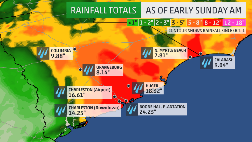 weatherchannel's tweet photo. MAP: Storm total rainfall of the #SEFlood since it began. Contour shows rainfall estimates since Oct. 1. #SCFlood http://t.co/OuOACFfYBG