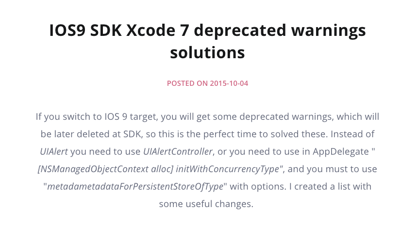 spotlessicode's tweet image. IOS9 SDK Xcode 7 deprecated warnings solutions spotlessicode.com/blog/posts/ios… #iosdev #iOS9 #iOS9update #xcode