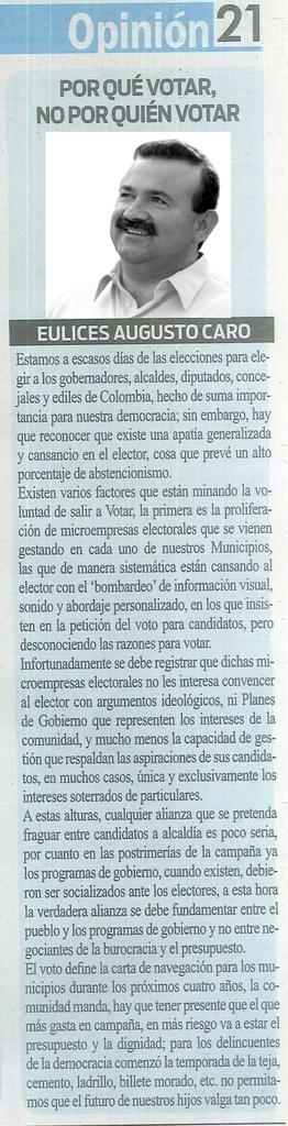 Artículo publicado en el periódico EXTRA-BOYACÁ el Viernes 2 de Octubre de 2015.