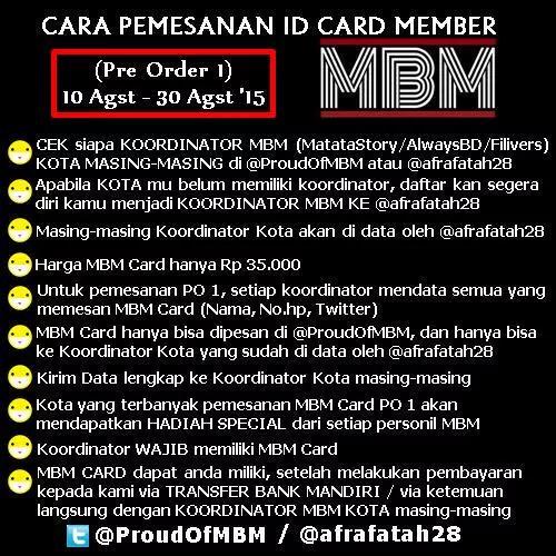 Malam MBMArmy, buat yg belum punya Id Card Member MBM yukk pesen sekarang juga.. cc: <a href="/afrafatah28/">Afra R.N</a>