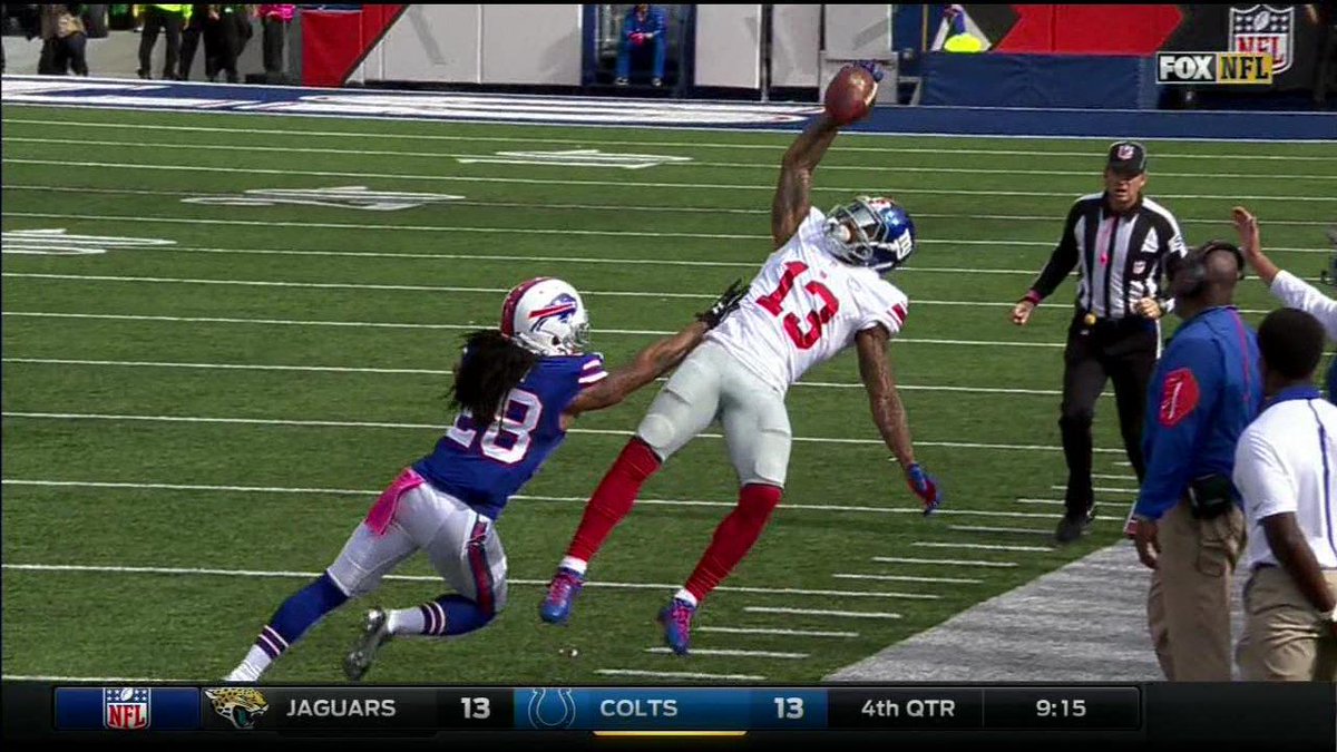 NFLonCBS's tweet photo. This did not result in a catch, but OMG Odell Beckham is a wizard. http://t.co/8CPOv9iooy