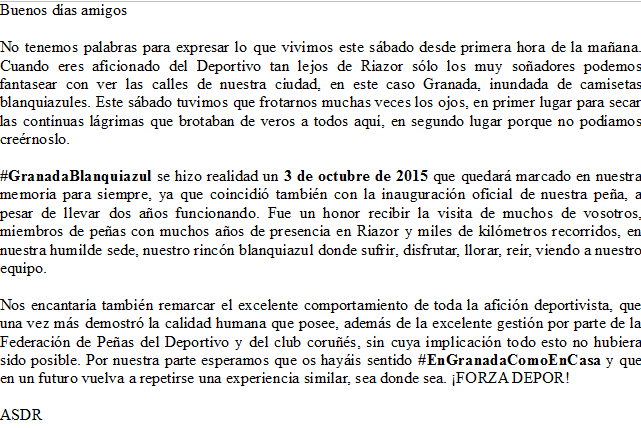 Buenas noches. Después de muchos años podemos escribir un comunicado como este. #GranadaBlanquiazul #ForzaDepor
