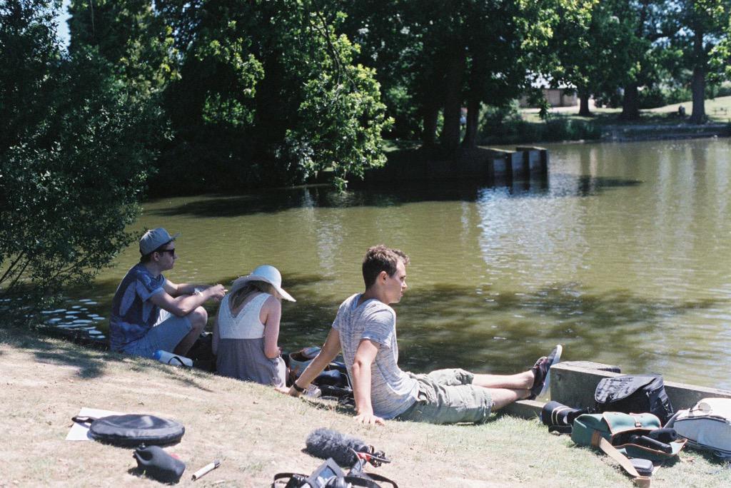 And here's some of our cast and crew relaxing between takes way back on the first day of principal photography...