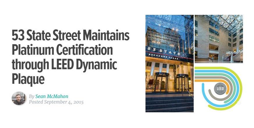 SIG_Earth's tweet image. 1st bldg to maintain #LEEDPlatinum via #LEEDdynamicPlaque!
#GBIG read by Sean McMahon: insight.gbig.org/53-state-stree… #LEED
