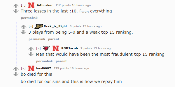 RedditCFB's tweet photo. Huskers fans try to make sense out of their 3 painful losses: http://t.co/lL17JvmzaV