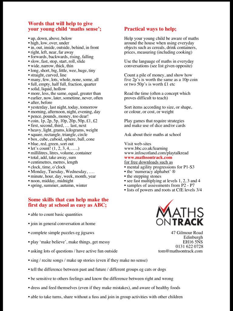 Mrs_Hood2's tweet photo. Some useful tips and advice on how to support your child with their maths and numeracy development. #mathsontrack http://t.co/4O5rawZv0n