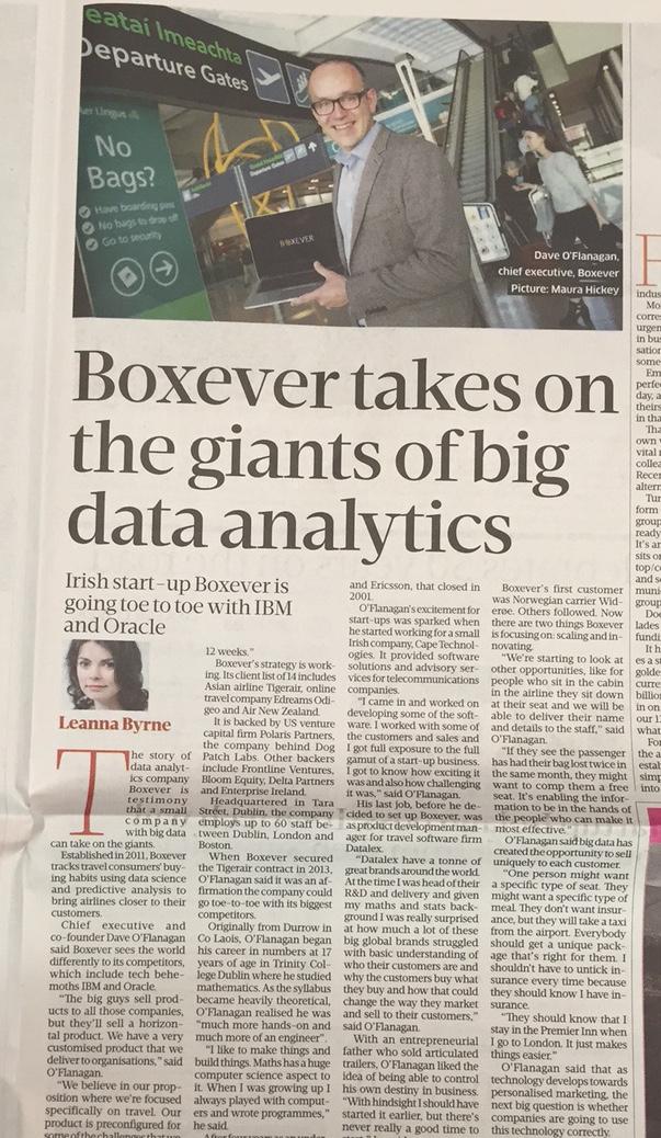 dogpatchlabs's tweet photo. Nice piece on Dogpatch alumus @Boxever in @sundaybusiness today. Growing players in big data for travel http://t.co/HJGmH3jRdX