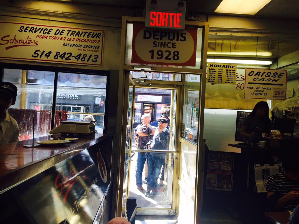 Chabby204's tweet photo. No better way to close out the weekend in MTL with #hammbone than some Schwartz's smoked meat http://t.co/3l9IH5eDm9