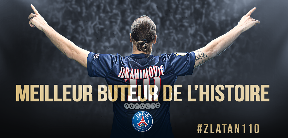 .<a href="/Ibra_official/">Zlatan Ibrahimović</a> est désormais le meilleur buteur de l'histoire du <a href="/PSG_inside/">Paris Saint-Germain</a> avec 110 buts !!! #Zlatan110 #PSGOM