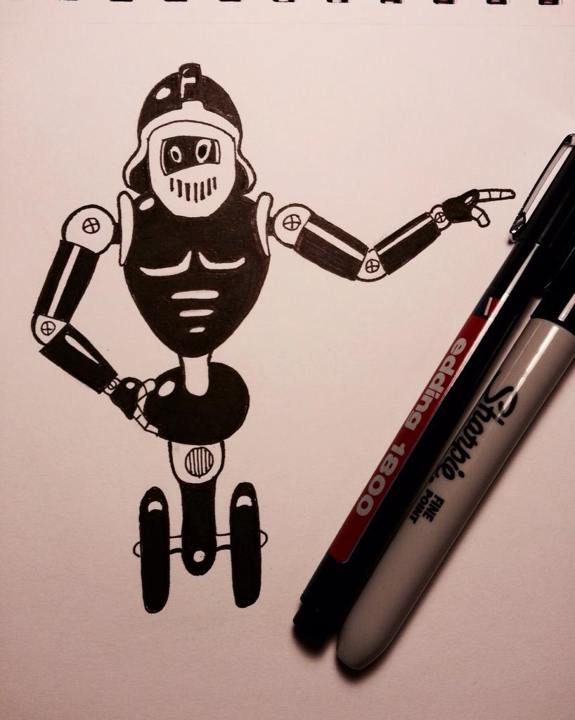 Brejanz's tweet photo. #Inktober 4 - slightly deranged adapted Segway robot http://t.co/x1SKZKYlFq