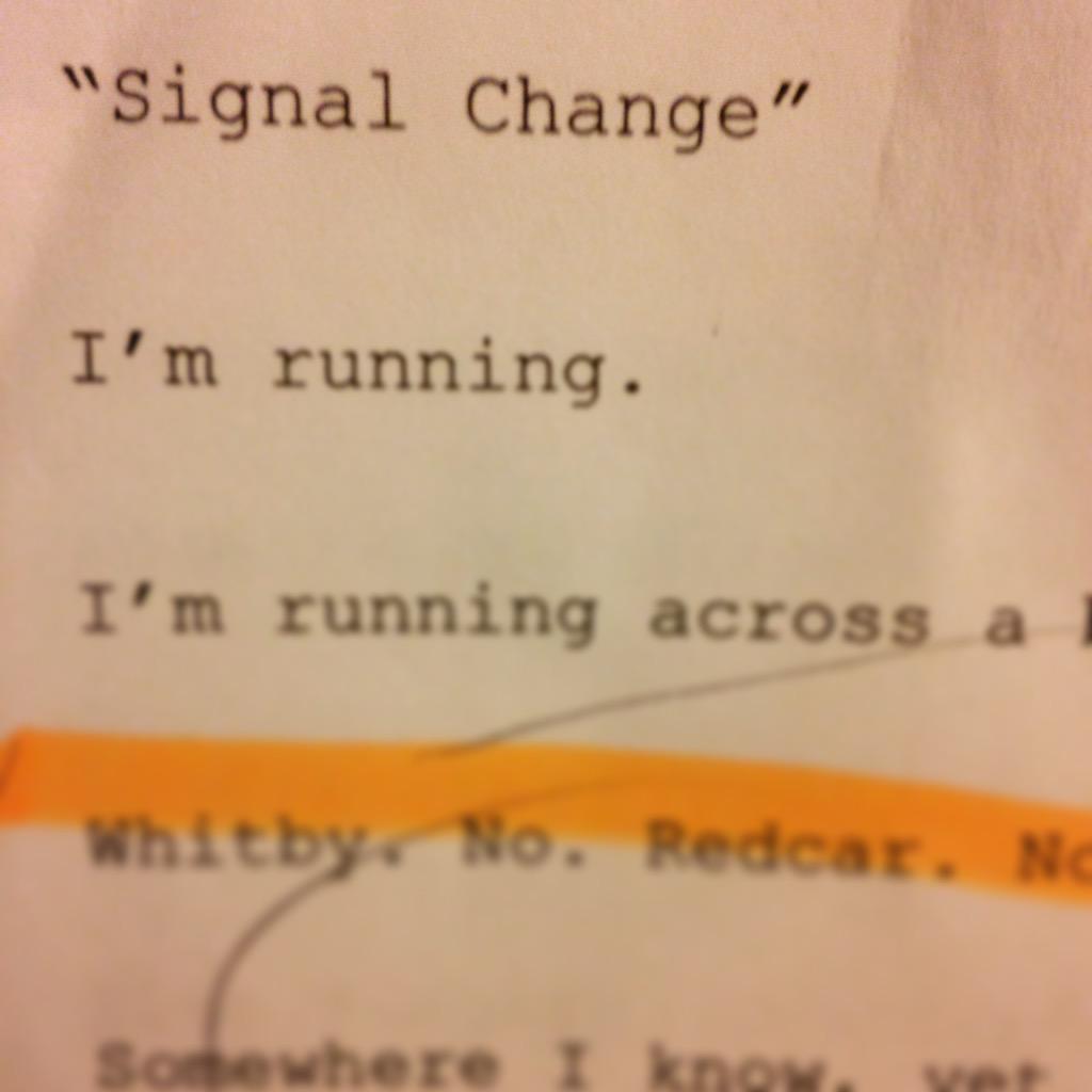 SignalChangeNE's tweet photo. Last minute reread of the script ahead of meeting #Firstin3 director @rashbrm tomm wth @WilWynDavies & @meledgerwood http://t.co/yQYfr8IjtL